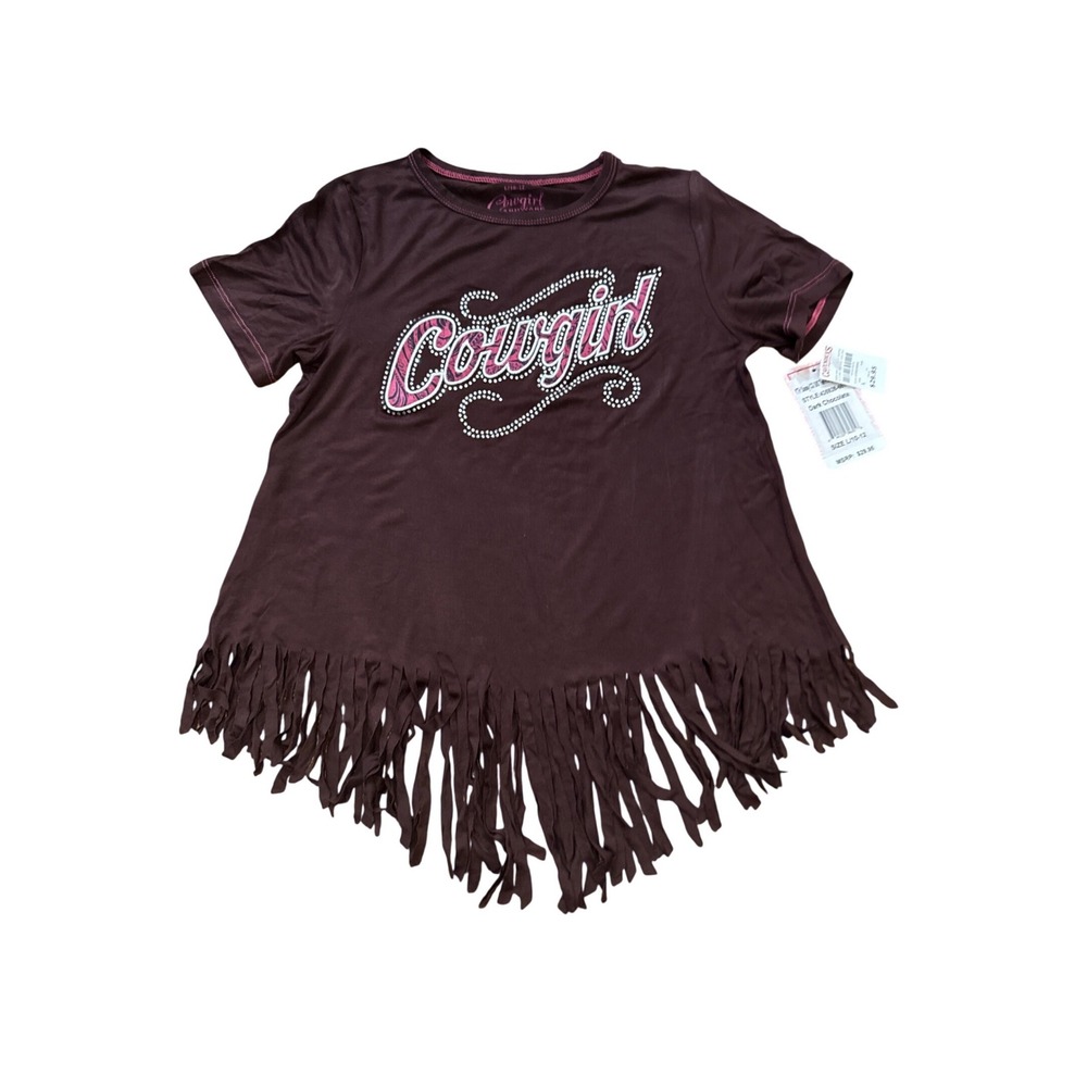 Cowgirl Hardware Youth Girls Sparkle  Fringe Top Dark Chocolate L 10-12‎ NWT